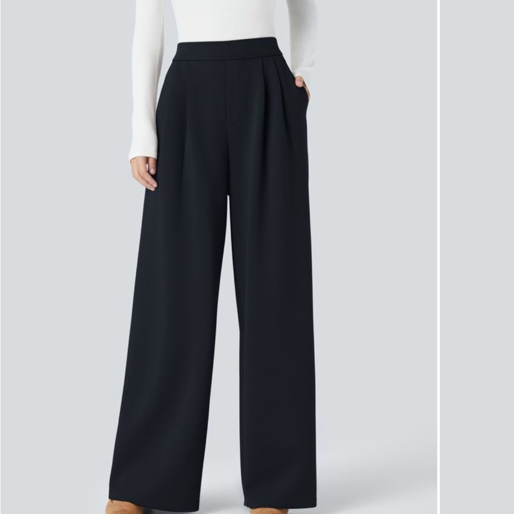 HALARA Navy Blue High Waisted Wide Leg Work Pants